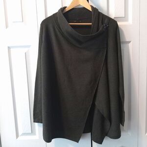 Tahari Size MEDIUM Wrap Sweater with Toggle Olive Green Merino Wool Blend